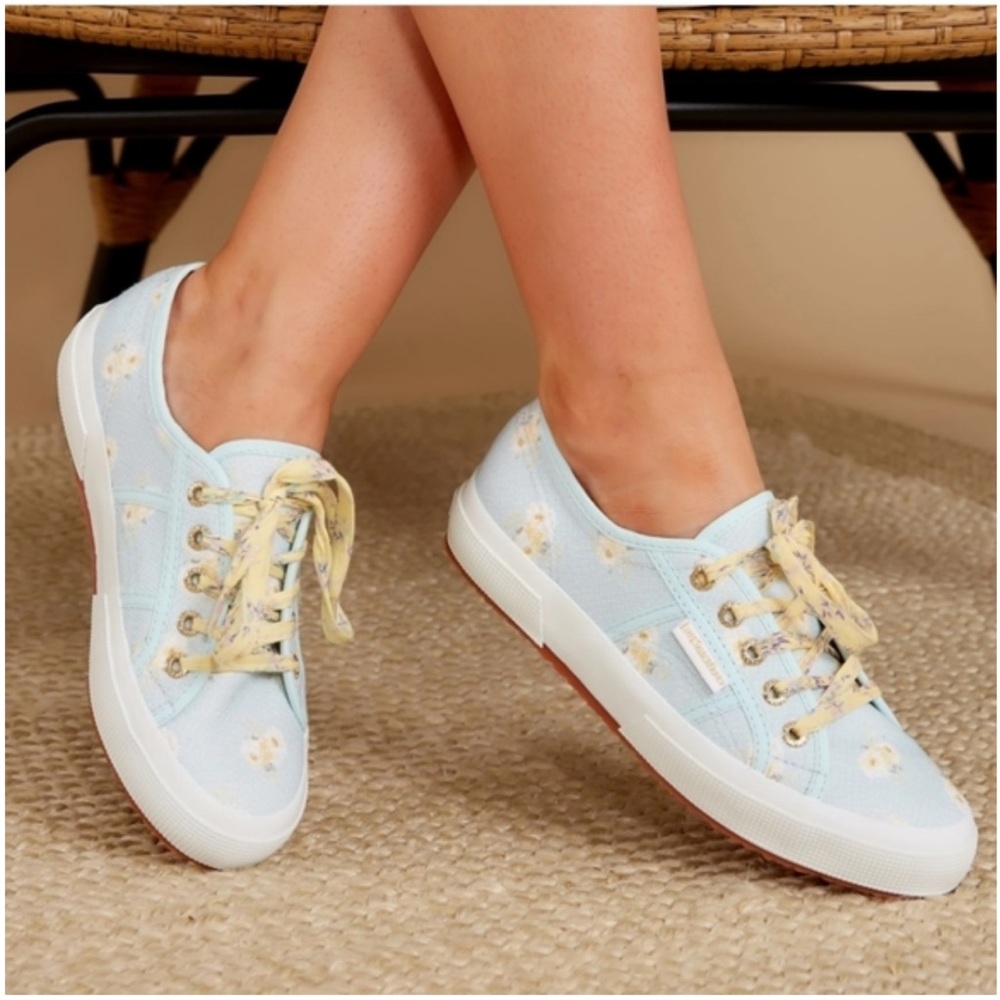 SUPERGA LOVESHACKFANCY 2750 blue yellow white floral print lace up sneaker shoe
